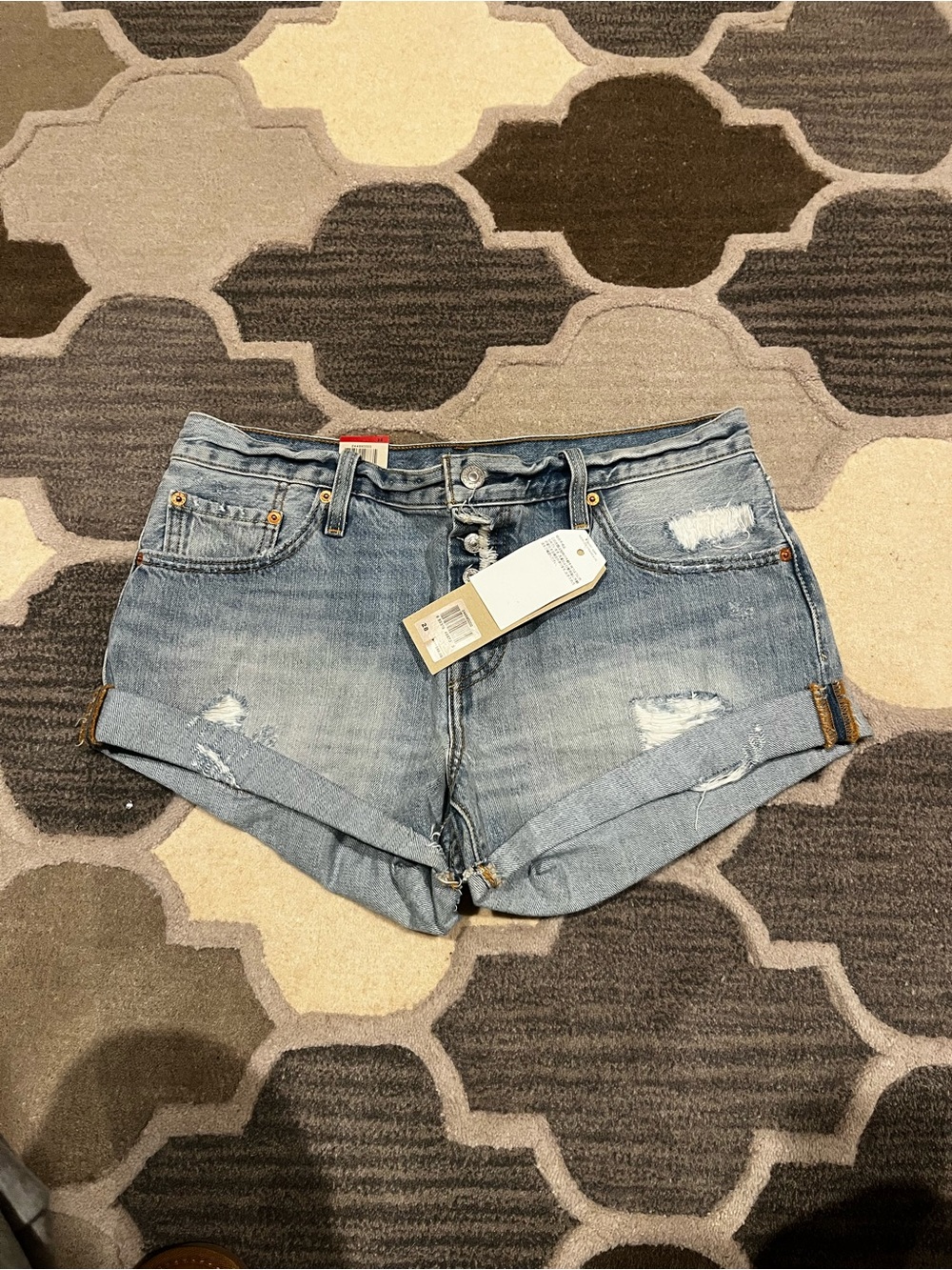 Levi's Light Blue Distressed Roll-Cuff Denim Shorts (28)